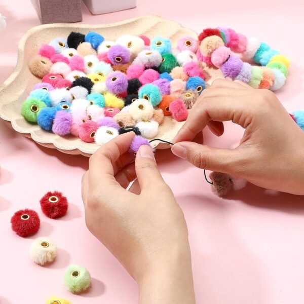 100 Pcs Pom Pom Fur Beads Mixed Color Pom Pom Spacer Beads - Image 2