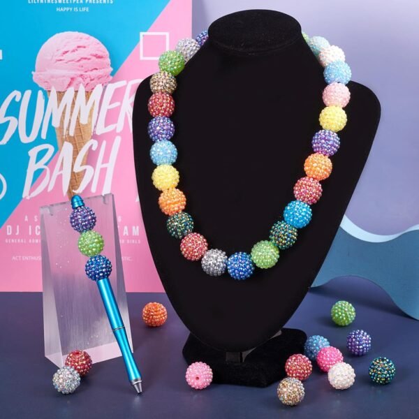 50pcs 16mm Round Resin Rhinestone Chunky Bubblegum Ball Beads - Image 5