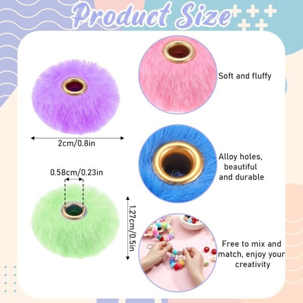 100 Pcs Pom Pom Fur Beads Mixed Color Pom Pom Spacer Beads - Image 3