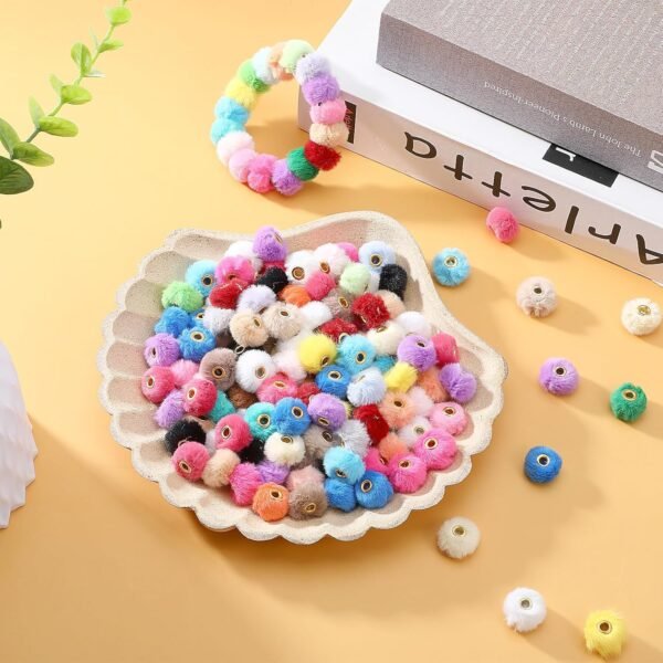 100 Pcs Pom Pom Fur Beads Mixed Color Pom Pom Spacer Beads - Image 5