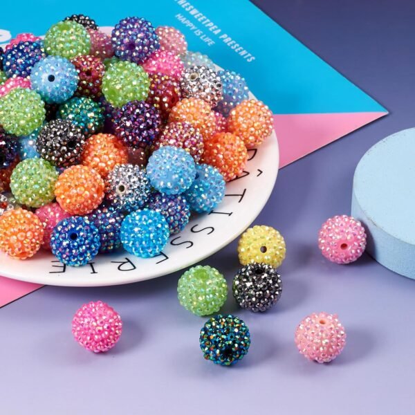 50pcs 16mm Round Resin Rhinestone Chunky Bubblegum Ball Beads - Image 3