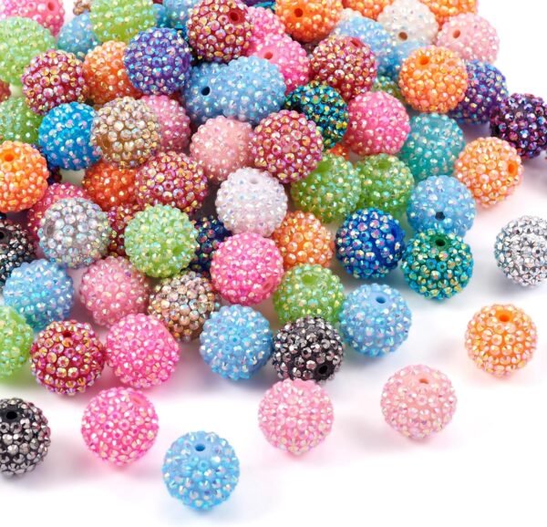 50pcs 16mm Round Resin Rhinestone Chunky Bubblegum Ball Beads