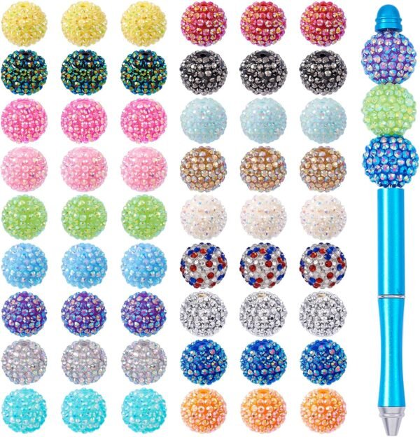 50pcs 16mm Round Resin Rhinestone Chunky Bubblegum Ball Beads - Image 2