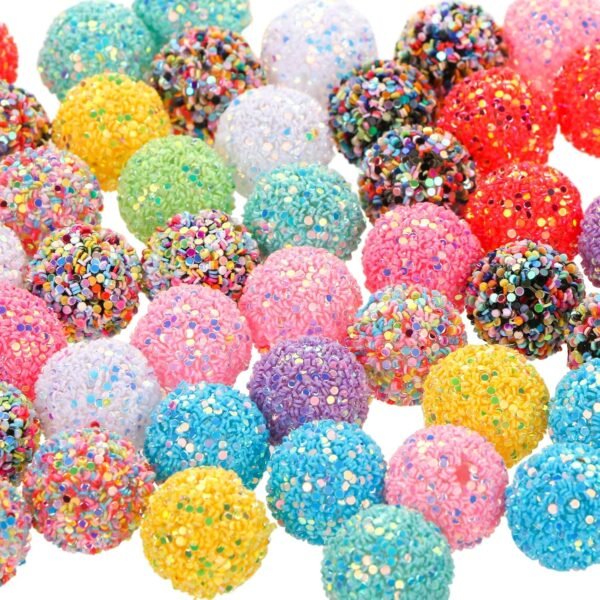 50Pcs 16mm Glitter Sequin Beads Colorful Shiny Round Beads Acrylic Beads for DIY