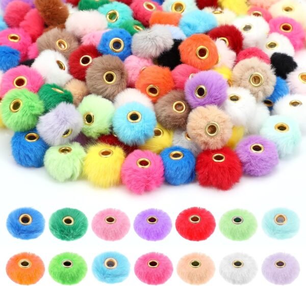 100 Pcs Pom Pom Fur Beads Mixed Color Pom Pom Spacer Beads