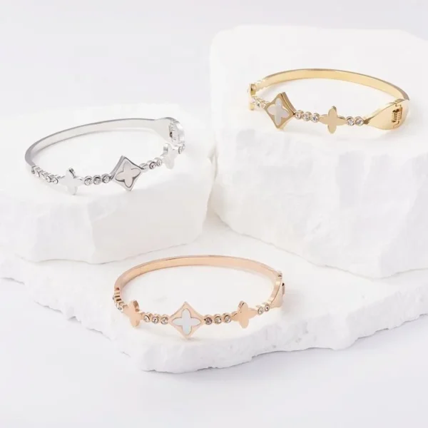 Wholesale Custom 316L Stainless Steel Fashion Jewelry 18K Gold Plated Crystal Classic love Cuff Bracelet Bangle for Women Men