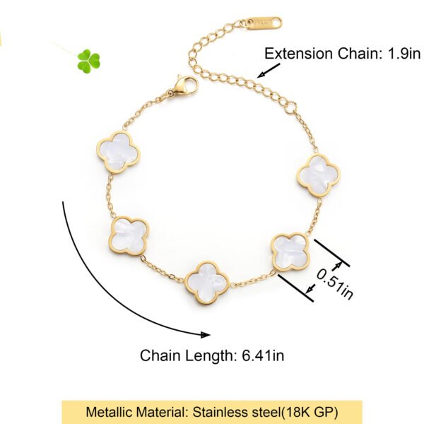Bfly 18K Gold Plated Clover Lucky Bracelet for Women White/Black/Red/Green Flower Four Leaf Link Bracelets Trendy Jewelry Gifts for Women - Image 2