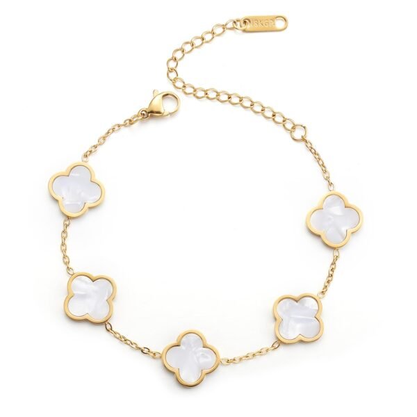 Bfly 18K Gold Plated Clover Lucky Bracelet for Women White/Black/Red/Green Flower Four Leaf Link Bracelets Trendy Jewelry Gifts for Women