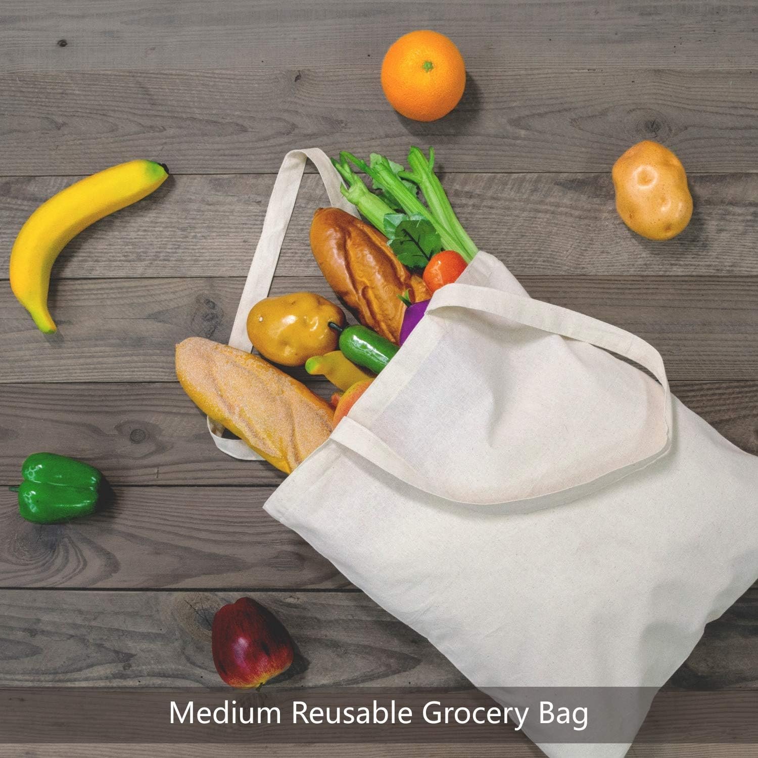 Economical Cotton Tote Bags, Lightweight Medium Reusable Grocery Shopping Cloth Bags - Image 3